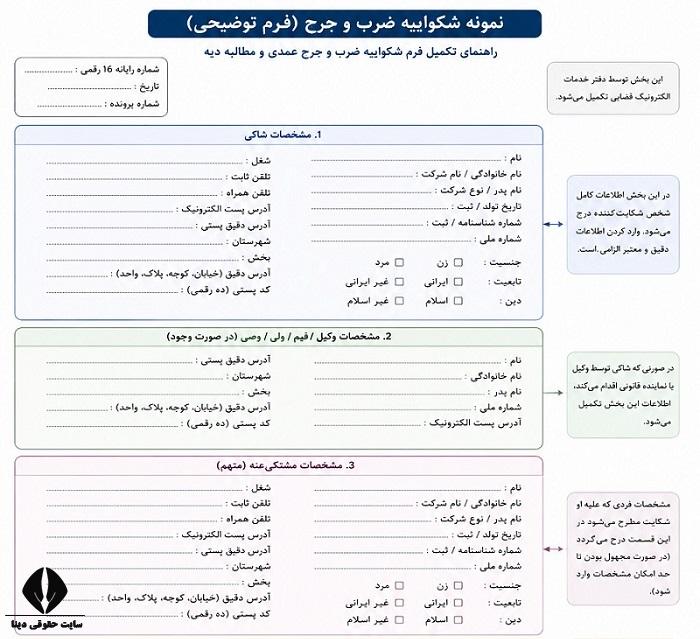 نمونه شکایت از ضرب و جرح 